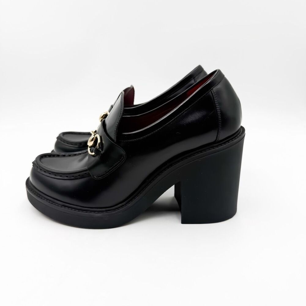Gucci Platform Horsebit Loafers Black Leather Chunky Heel Pumps EU 38.5 US 8.5 - Picture 4 of 11